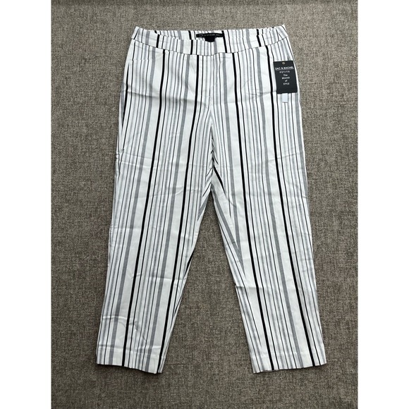 Zac & Rachel Pants 12P Black White Striped Straight Cropped Ankle NWT - Picture 1 of 5